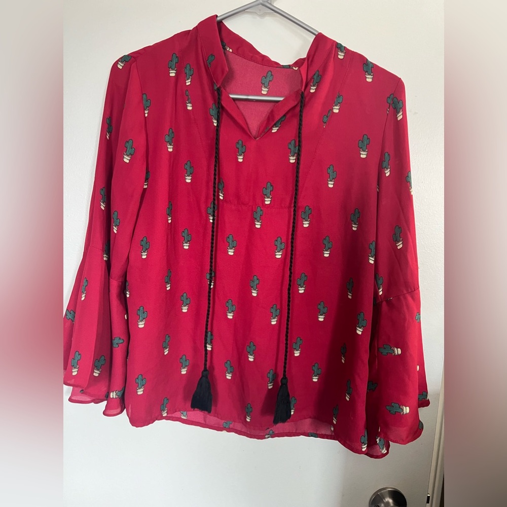 Vintage Miracle Silk Cactus Dress Shirt Wide Sleeves